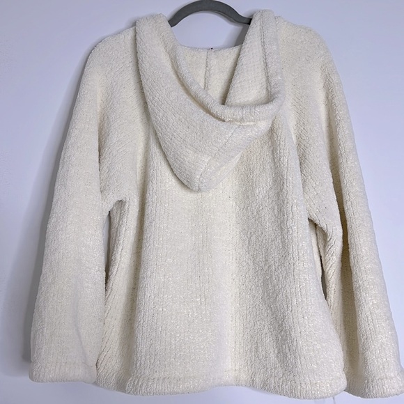 Josie Women’s Size Large teddy long sleeve hoodie v-neck cream white - Picture 2 of 2